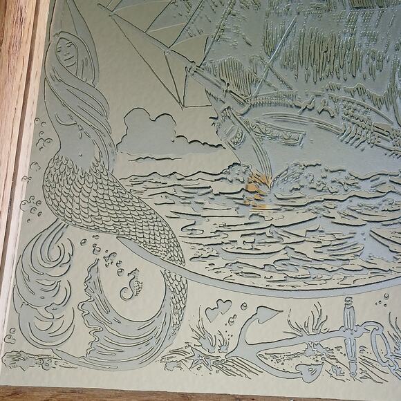 Vintage Etched Glass Framed Mirror Sailing Ship Mermaids MCM 19" H x 13" W - Picture 6 of 11